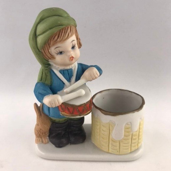 VTG Jasco Luvkins Little Drummer Boy Bisque Porcelain Christmas Candle Votive - Picture 8 of 8